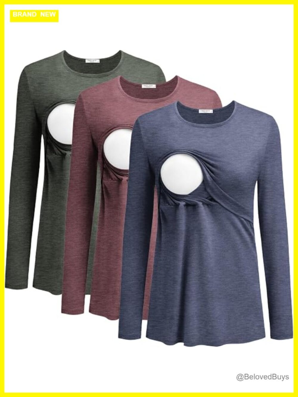 3 Pack Long Sleeve Nursing Tops Maternity Breastfeeding Shirts Tees